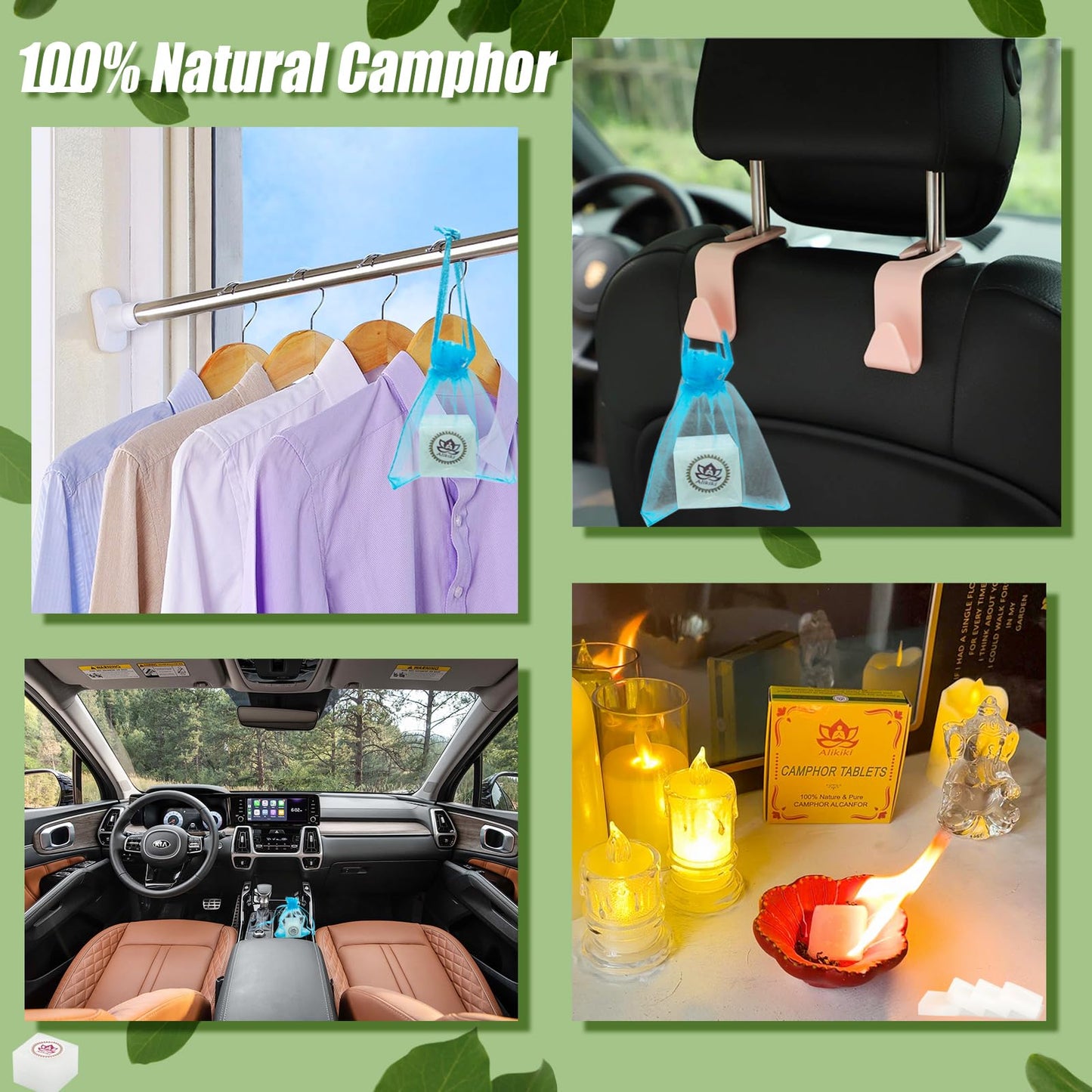 300G 64-Tablets Pure Camphor Blocks - 100% Natural Camphor Cubes for Pooja Nature Alcanfor Tablets Indian Religious Purposes Aromatherapy,Odor Eliminator, Hindu Puja Item (10oz)