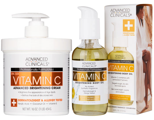 Advanced Clinicals Vitamin C Body Oil Skin Care Moisturizer W/Vitamin E & Turmeric - Nourishing, Brightening, & Hydrating Body Oil To Improve Look Of Dark Spots, Dry Skin, & Stretch Marks, 3.8 Fl Oz