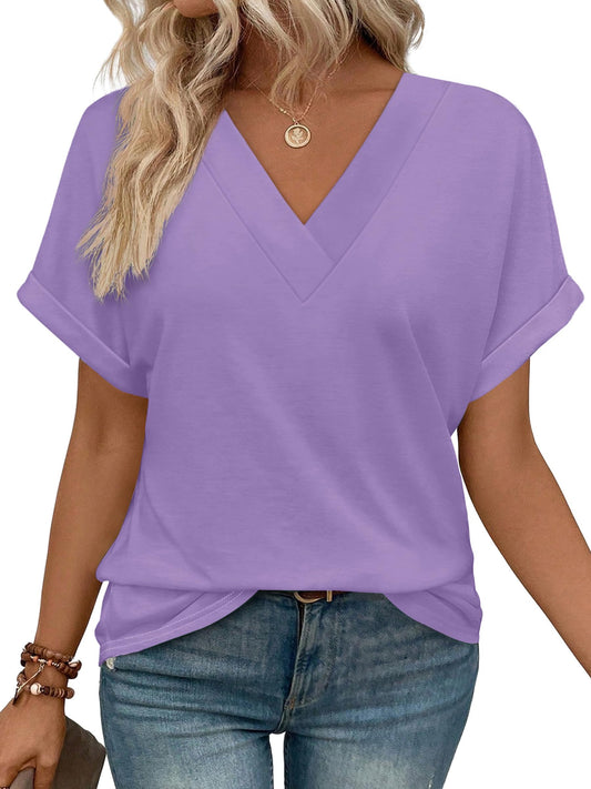 WIHOLL Womens Summer Tops Short Dolman Sleeve Shirts 2025 Fashion V Neck Outfits Clothes