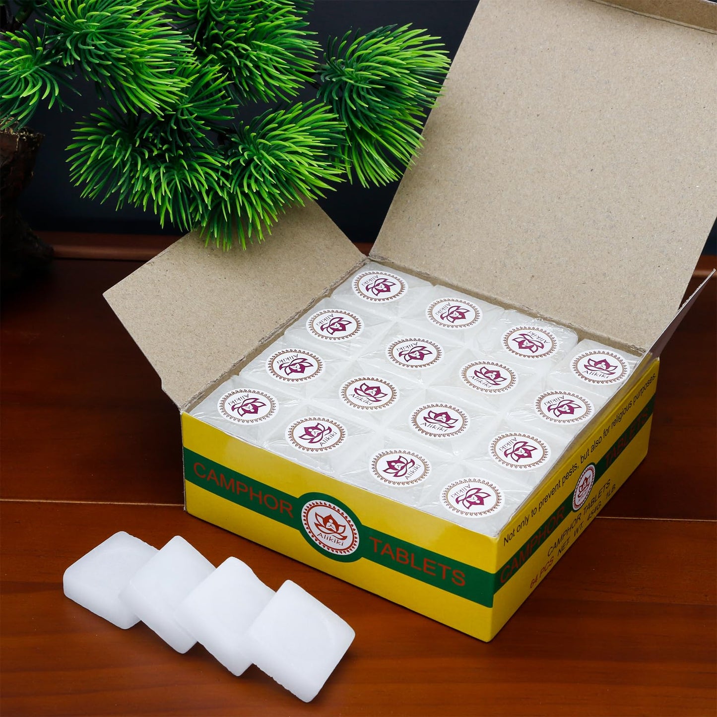 300G 64-Tablets Pure Camphor Blocks - 100% Natural Camphor Cubes for Pooja Nature Alcanfor Tablets Indian Religious Purposes Aromatherapy,Odor Eliminator, Hindu Puja Item (10oz)