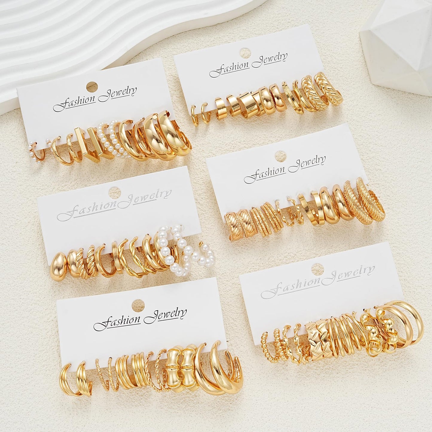 36 Pairs Gold Hoop Earrings Set for Women, Fashion Chunky Gold Hoop Earrings Multipack, Hypoallergenic Pearl Chain Twisted Statement Earring Pack for Birthday Party Jewelry